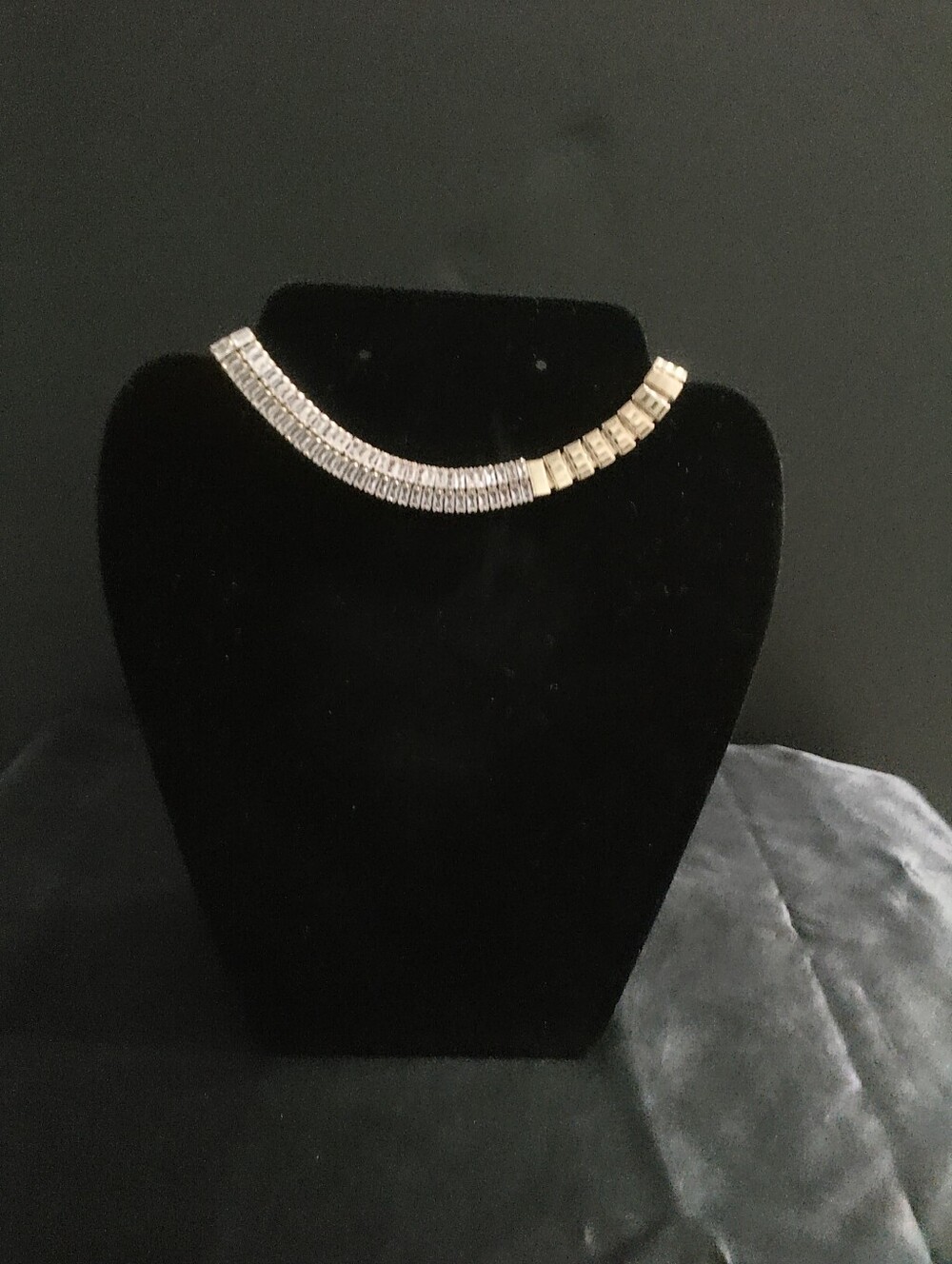 Gold Tone & Clear Baguette Stone Choker Necklace